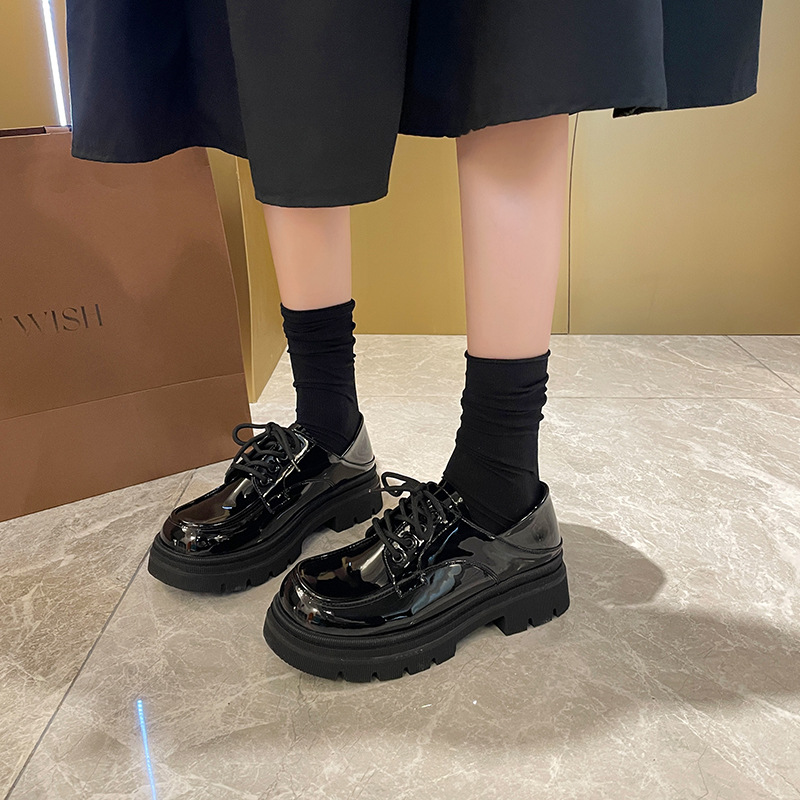 Chunky heel lace-up preppy loafers large size 30 01