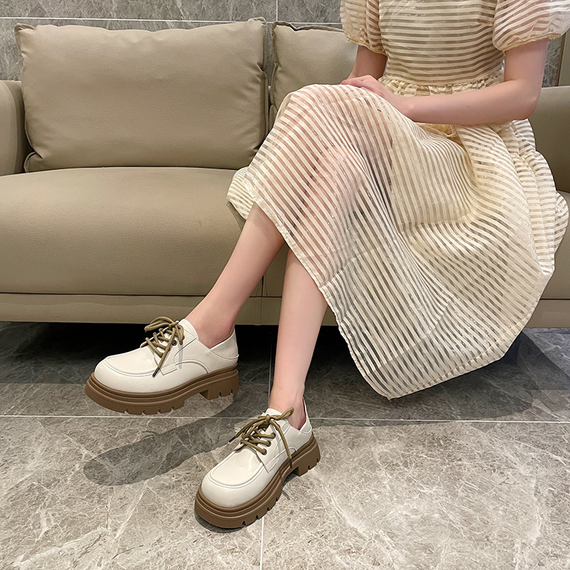 Chunky heel lace-up preppy loafers large size 30