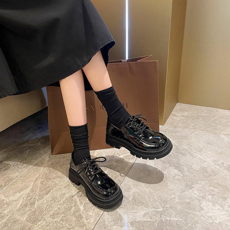 Chunky heel lace-up preppy loafers large size 30