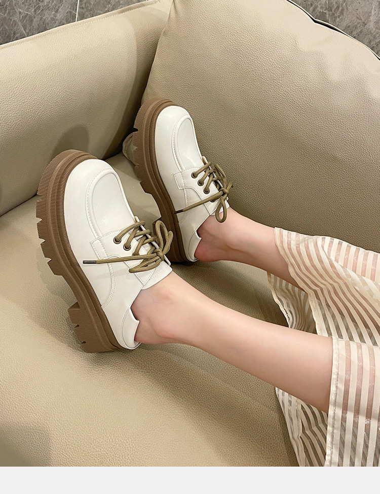 Chunky heel lace-up preppy loafers large size 30