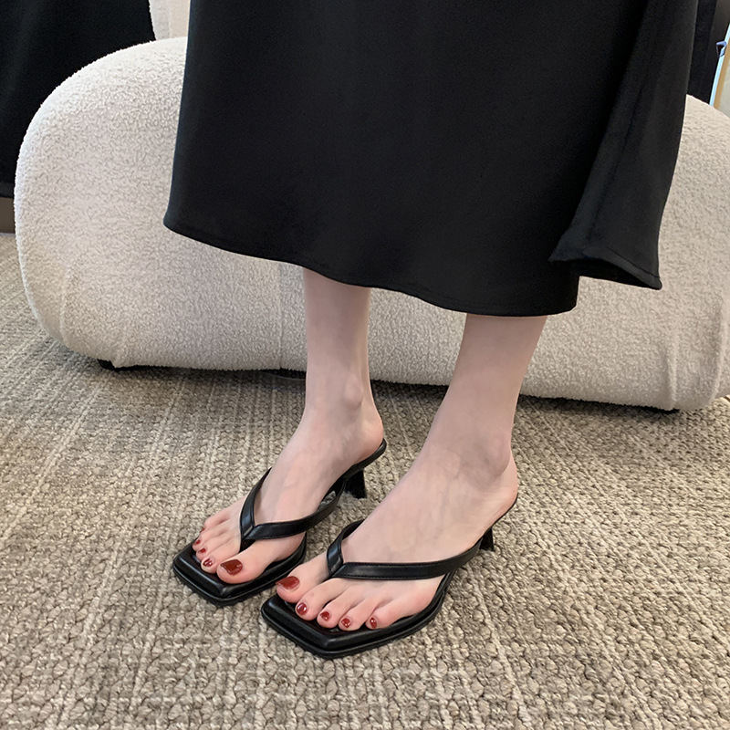 High heel open toe chunky heel flip flops 10