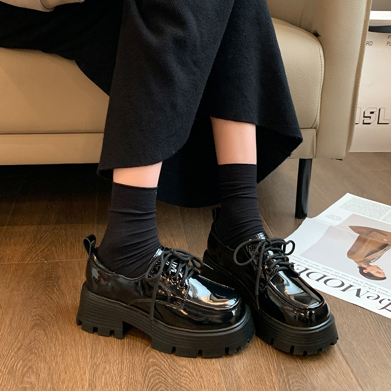 Loafers thick sole preppy style slip-on leather shoes 16