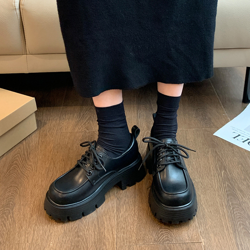 Loafers thick sole preppy style slip-on leather shoes 16