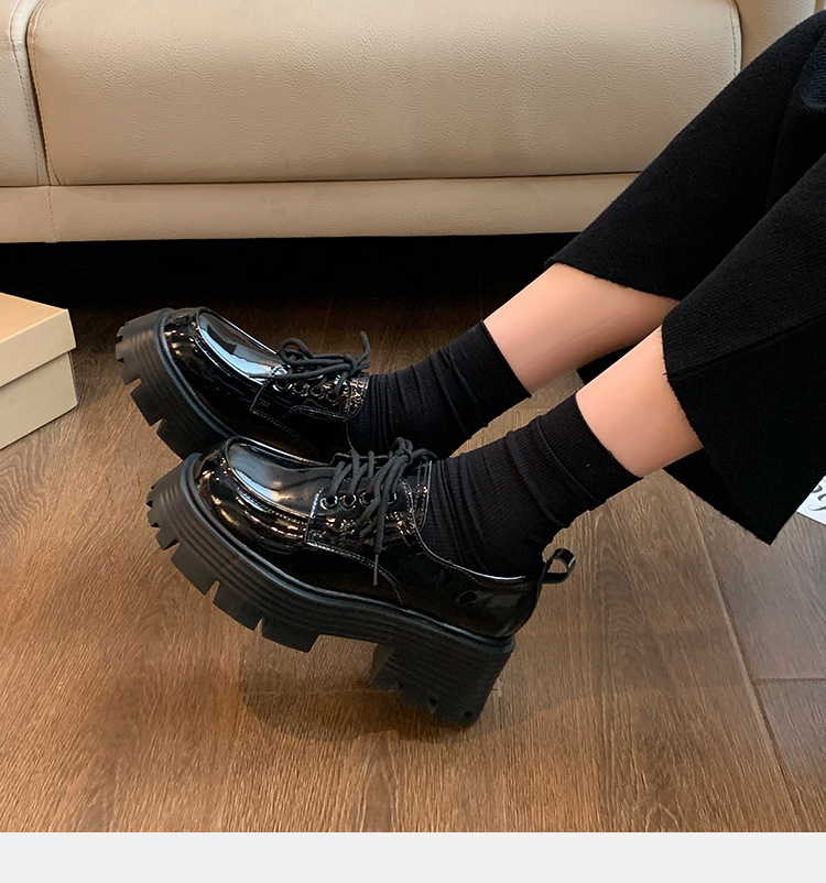 Loafers thick sole preppy style slip-on leather shoes 16