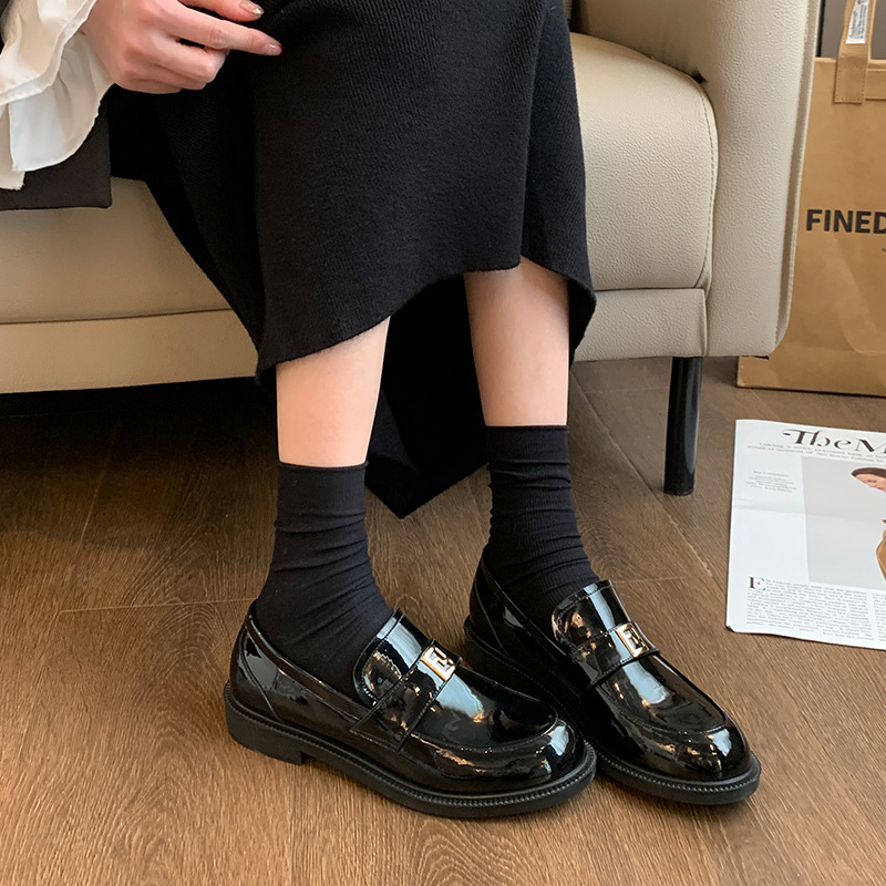 New style slip-on thick heel leather shoes 23 01