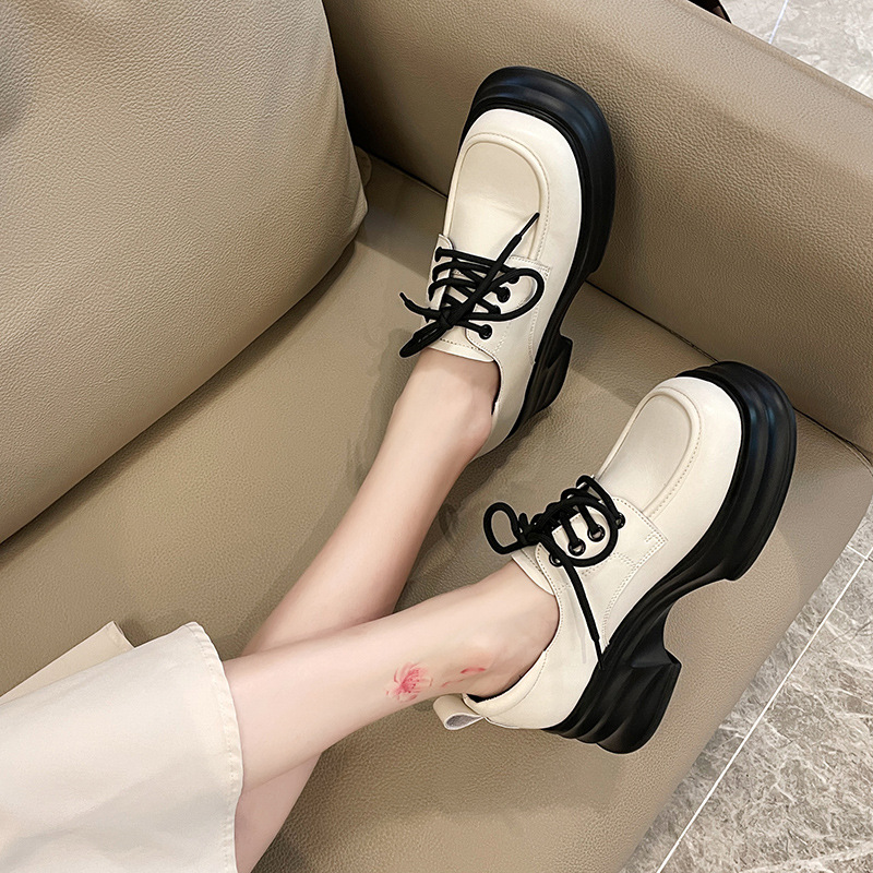 Preppy style lace-up thick-soled leather shoes 17 02