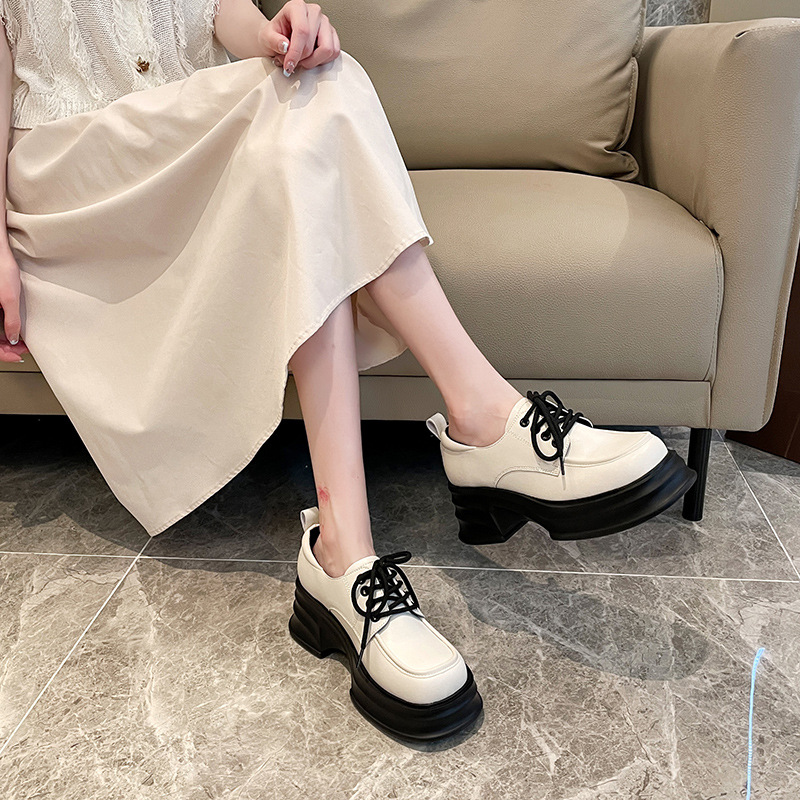 Preppy style lace-up thick-soled leather shoes 17 01