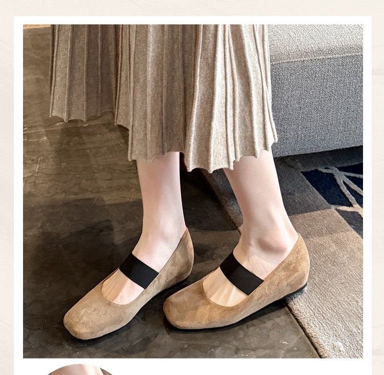 Square toe shallow slip-on suede soft sole shoes 43