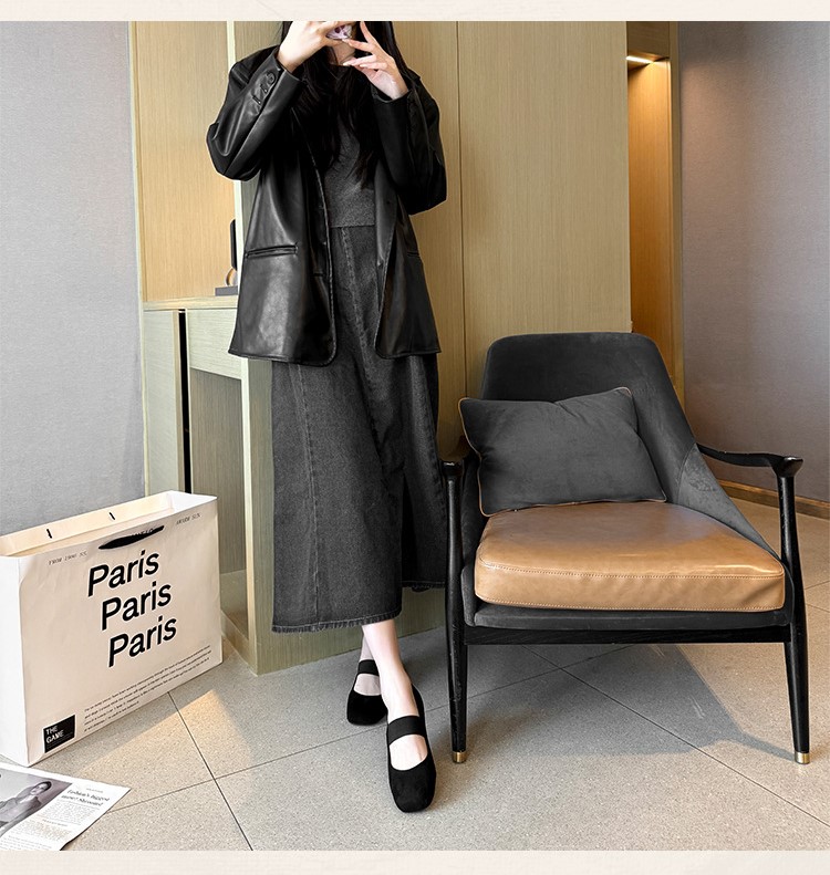 Square toe shallow slip-on suede soft sole shoes 43