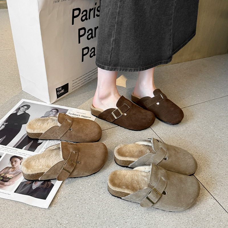 Thick-soled wool loafers with closed half-slippers 37