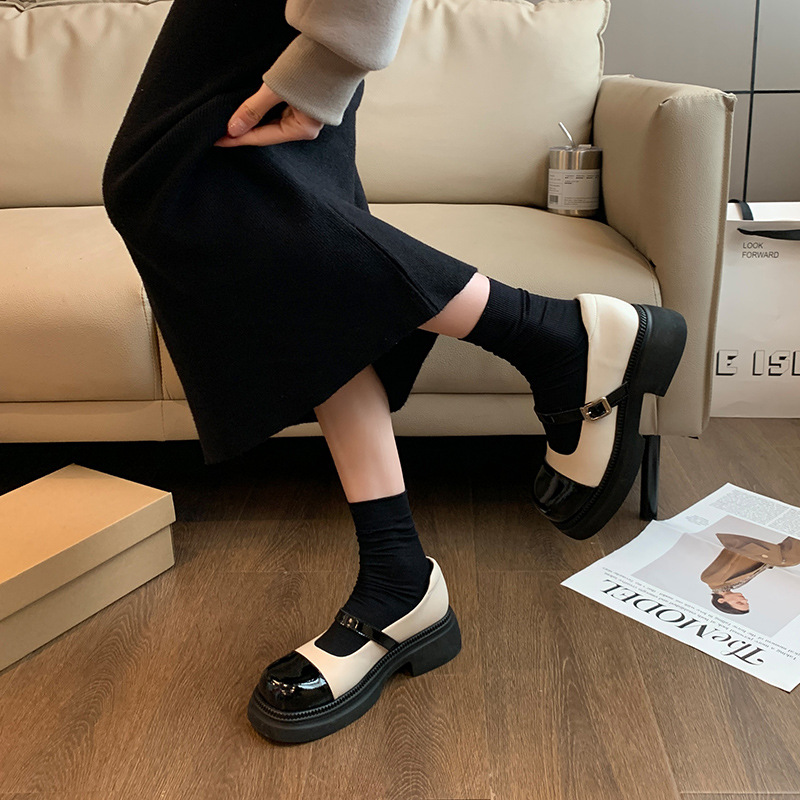 Women's Chanel style preppy style patchwork shoes 21 02