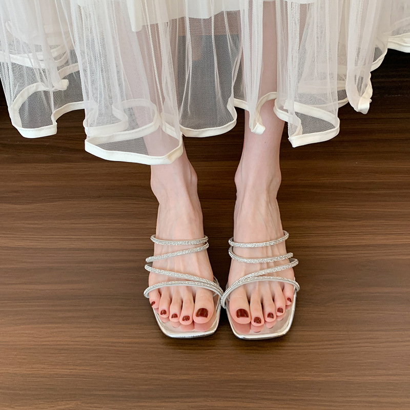 Women's high-end thick heel single strap sandals 12 01