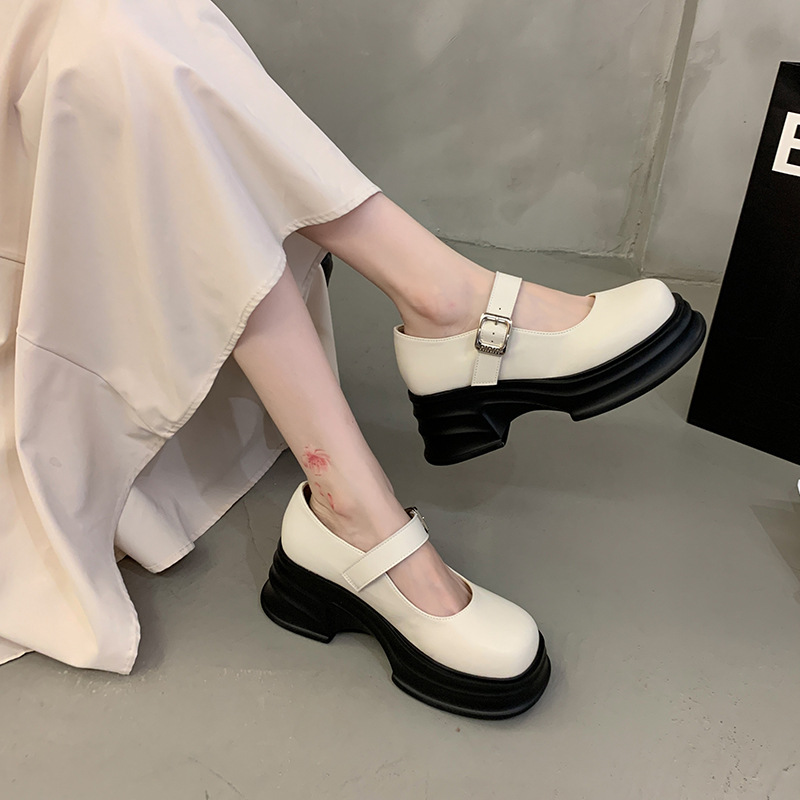 Women's thick-soled preppy style shallow leather shoes 18