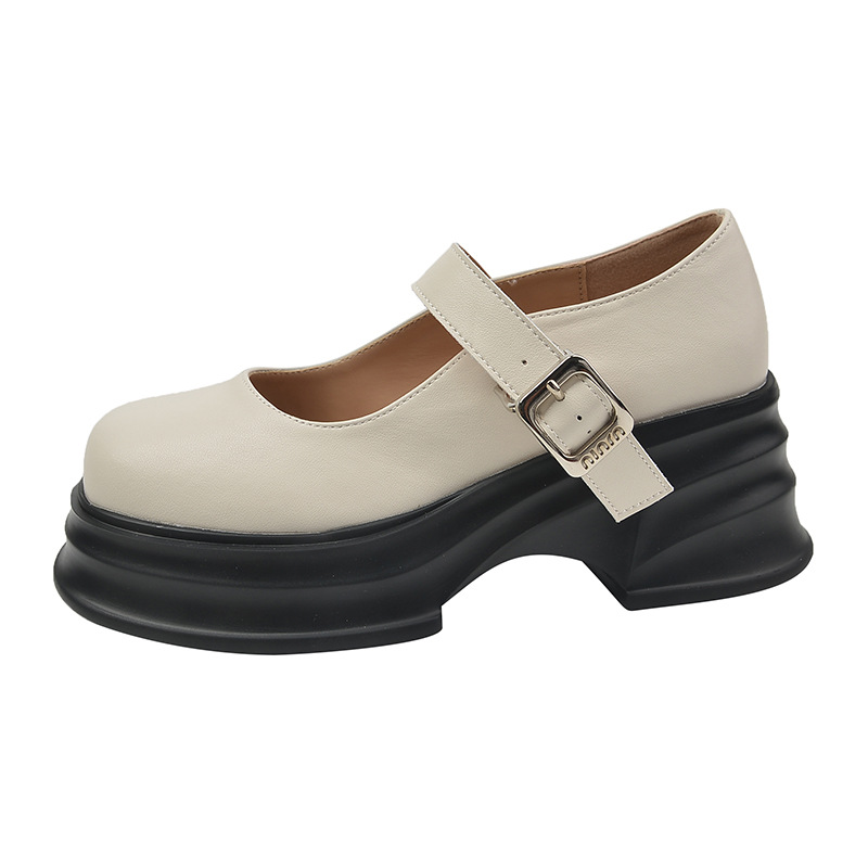 Women's thick-soled preppy style shallow leather shoes 18
