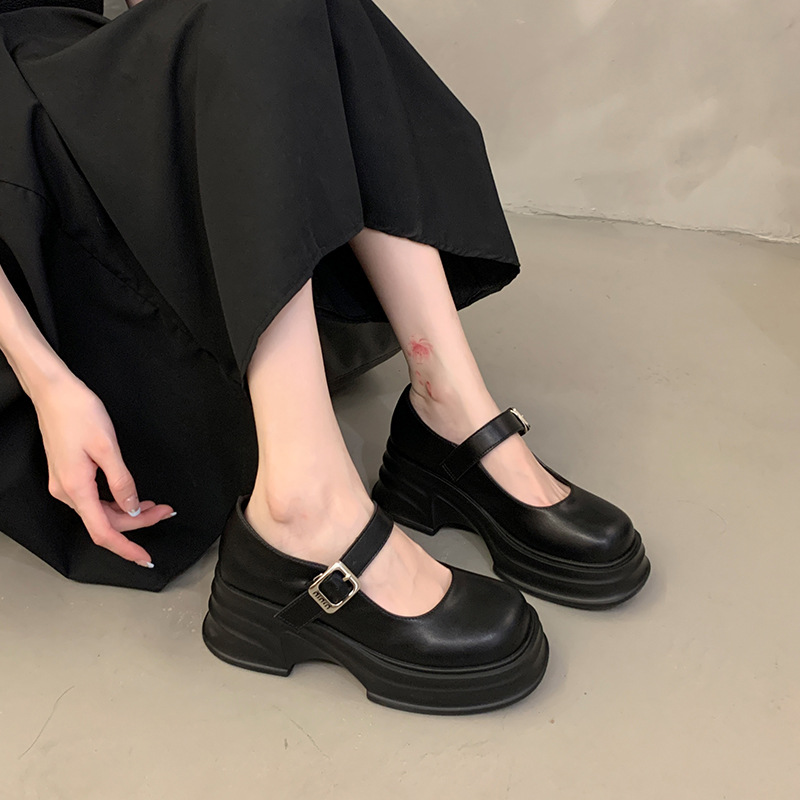 Women's thick-soled preppy style shallow leather shoes 18