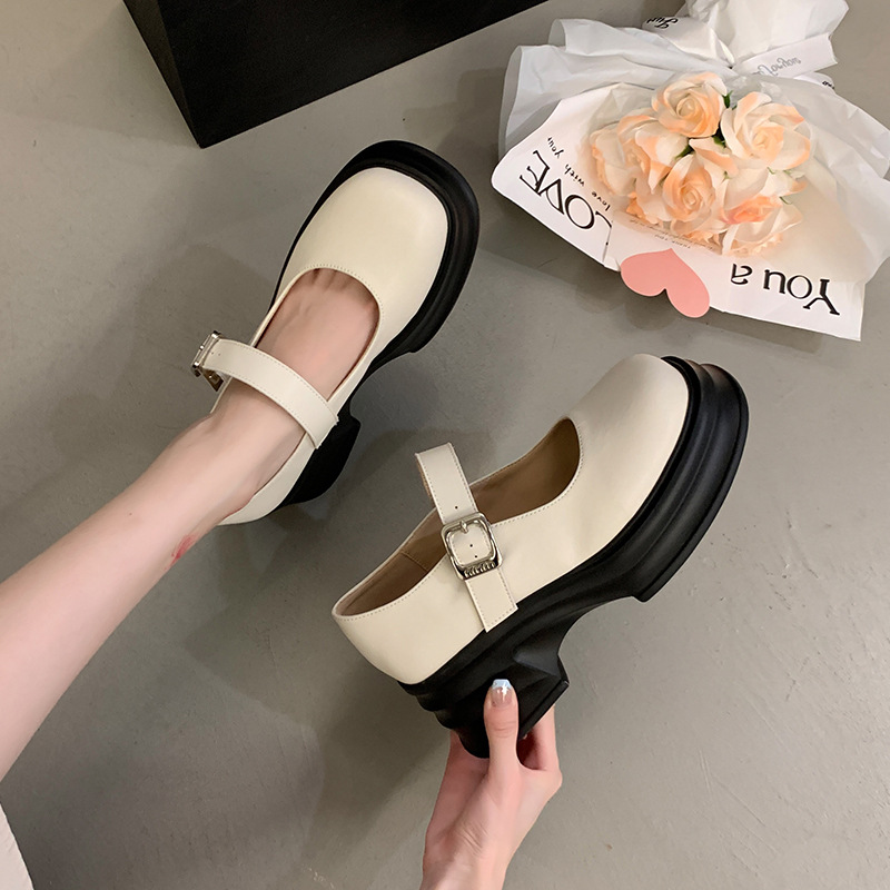 Women's thick-soled preppy style shallow leather shoes 18