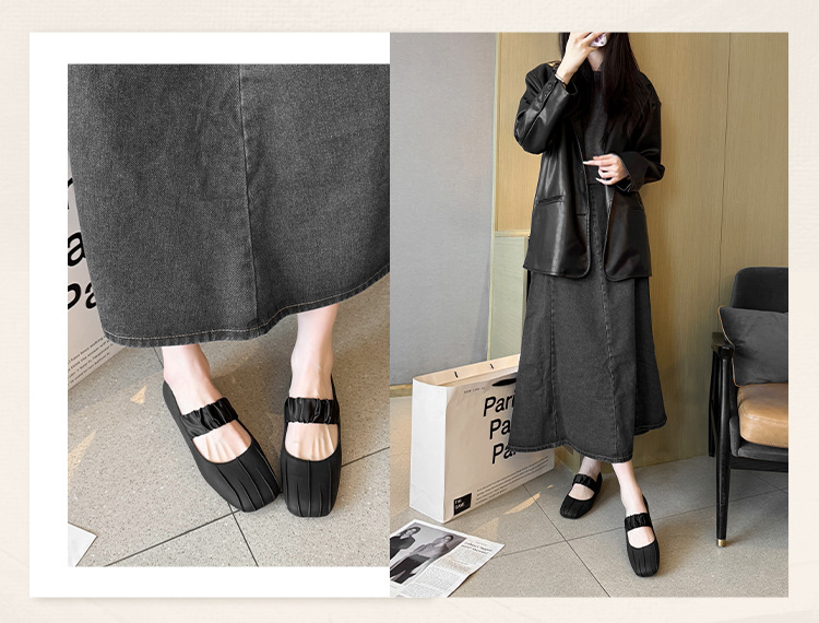 Flat square toe shoes with closed toe for commuting 44