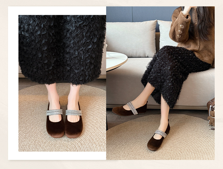 Gentle shallow mouth rhinestone soft sole shoes 60