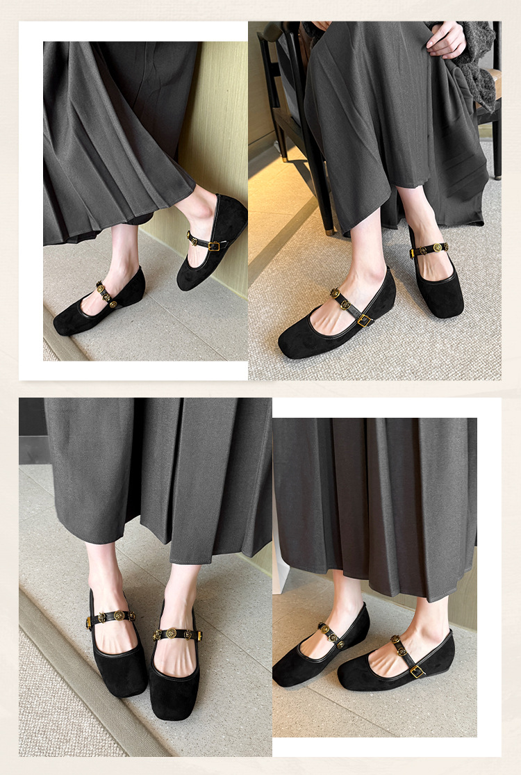 Square toe retro one-strap height-enhancing shoes 45