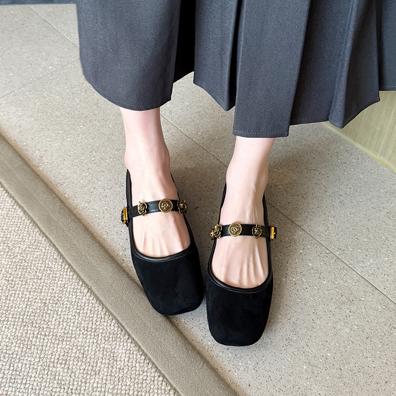 Square toe retro one-strap height-enhancing shoes 45