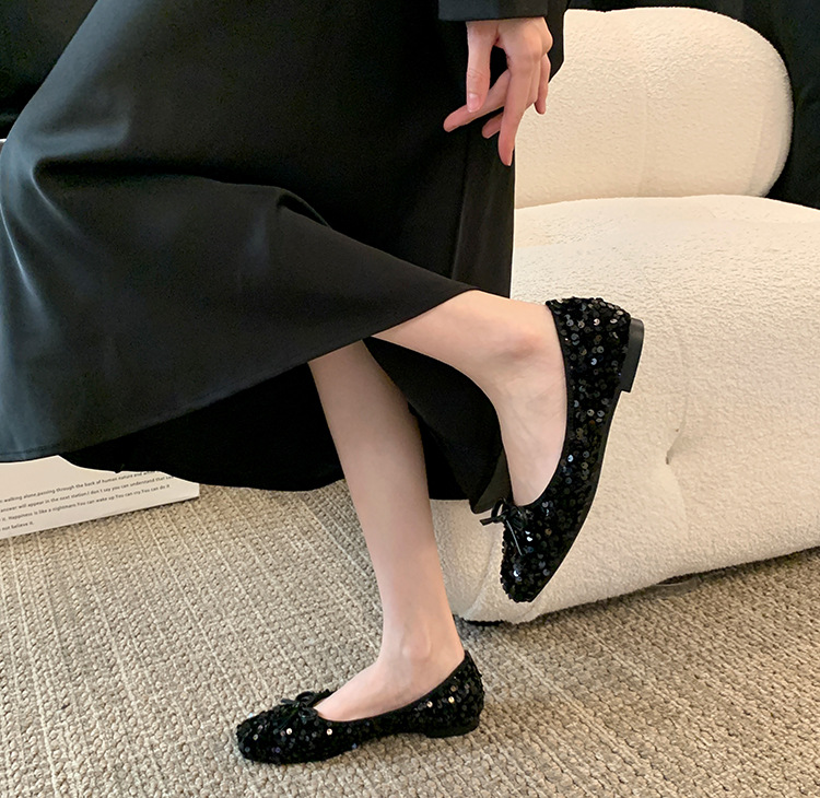 Square toe sequined soft sole women's shoes 59 01