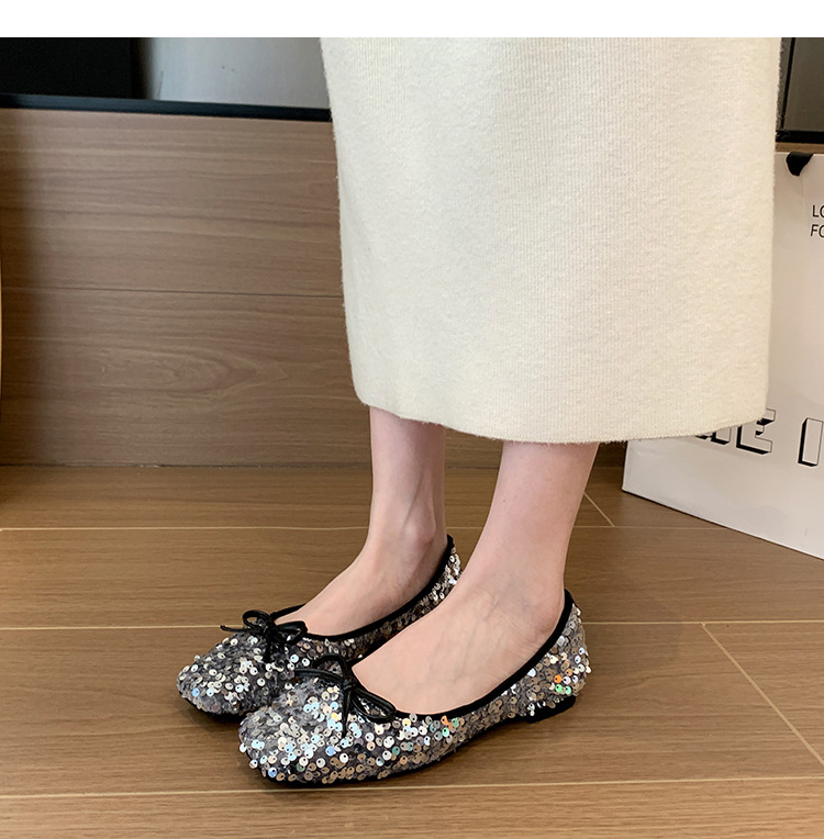 Square toe sequined soft sole women's shoes 59