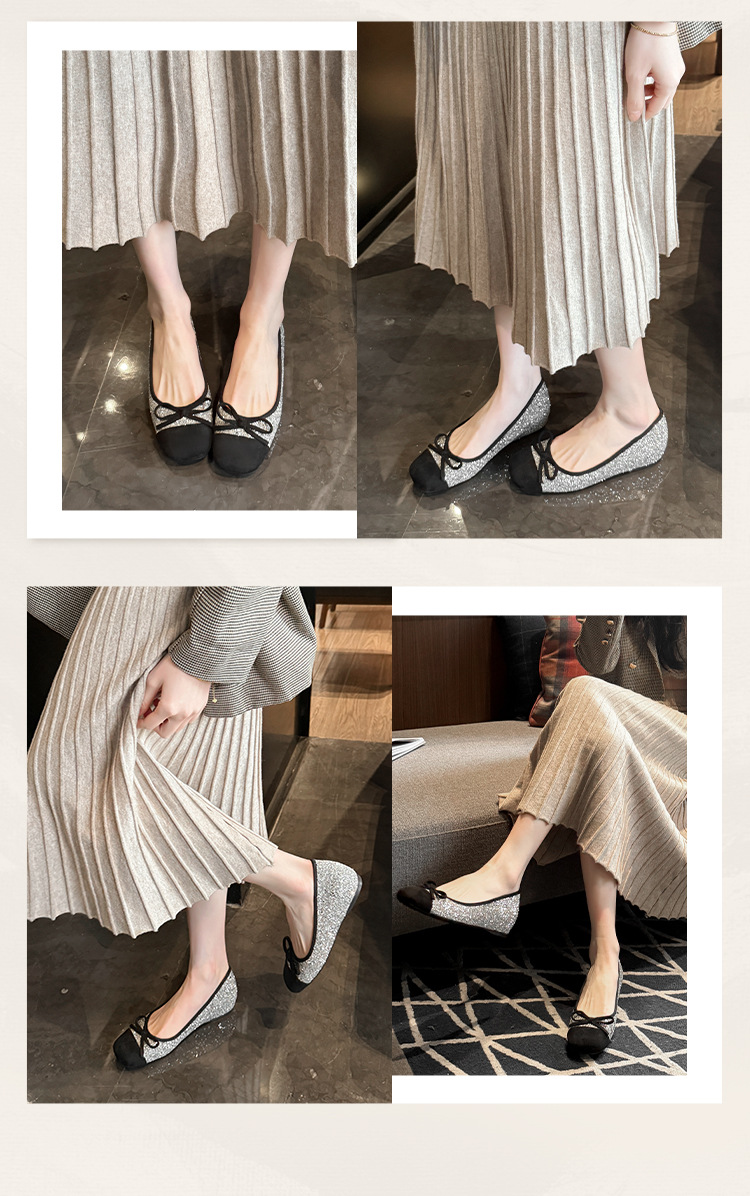 Square toe sequined women's shoes with bow 54